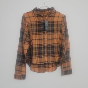Wild fable pumpkin plaid cropped woven womens shirt  size Medium NWT